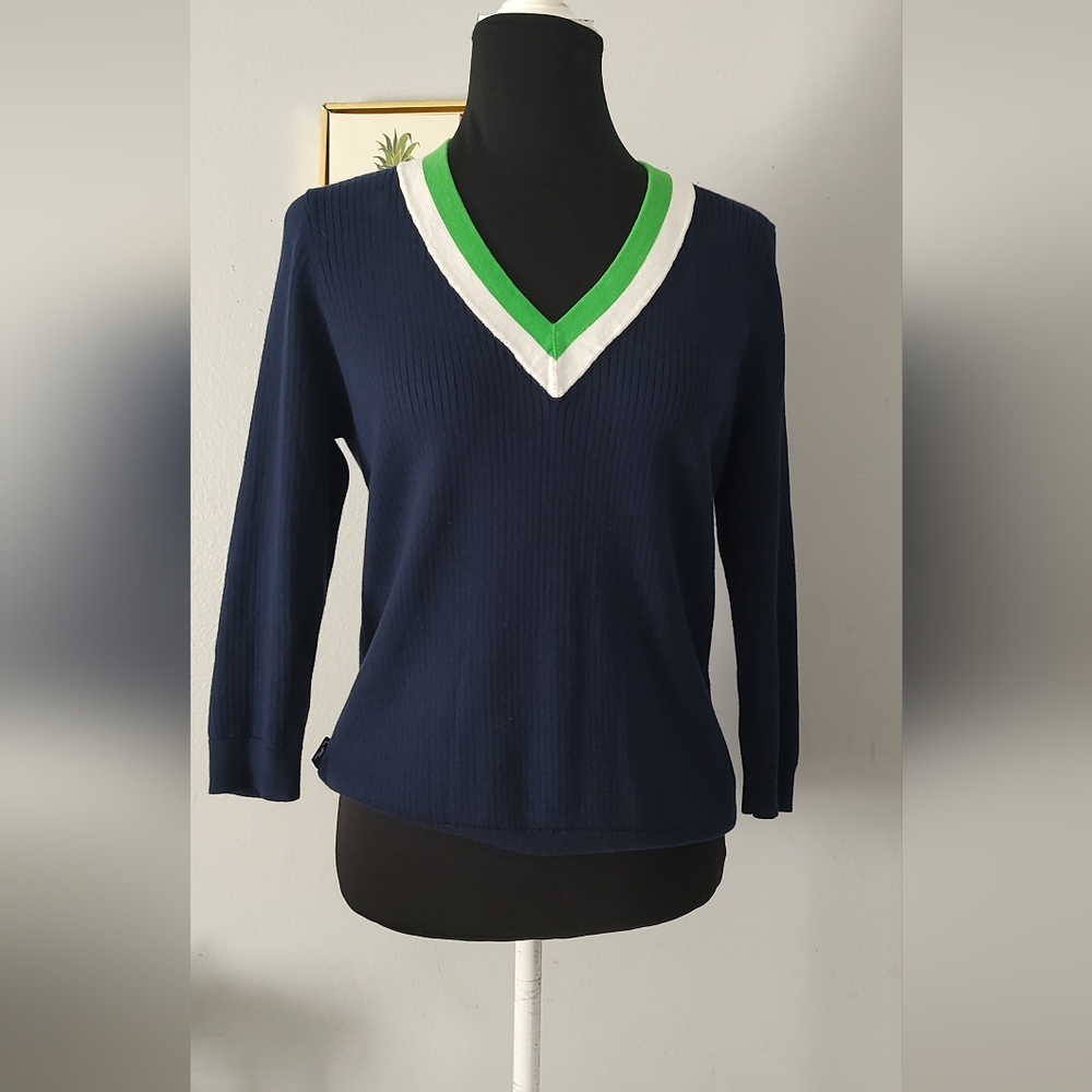 Ralph Lauren top Sweater L.R. L Luren Style Sport V Neck 3/4 Sleeve Good Conditi